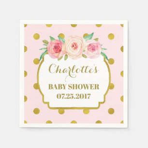Rosa guld pricker den rodna blom- baby shower pappersservett