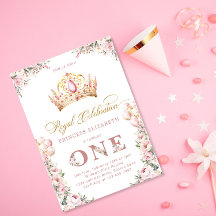 Rosa Guld Princess 1:a födelsedag Party Krona