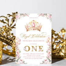 Rosa Guld Princess 1:a födelsedag Party Krona