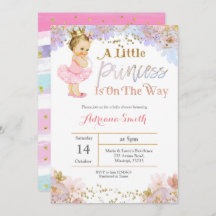 Rosa Guld Princess Baby Shower inbjudan