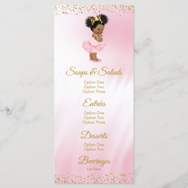 Rosa Guld Princess Baby Shower Menu Meny (Framsida)