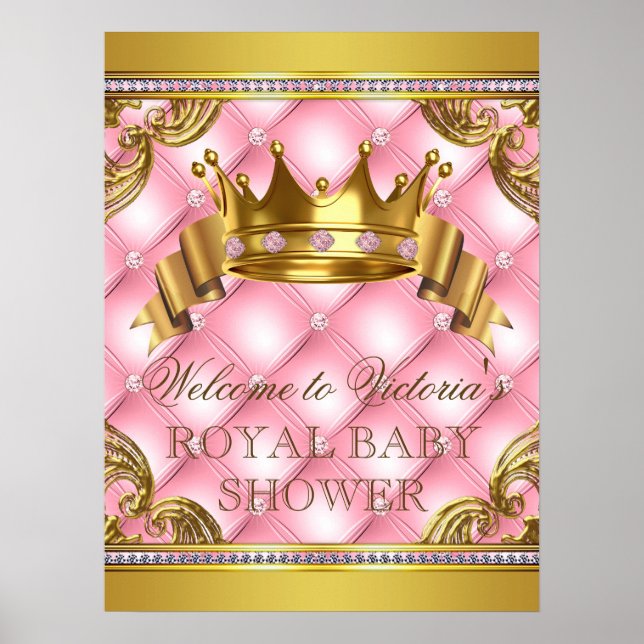 Rosa Guld Princess Baby Shower Signs Poster (Framsidan)