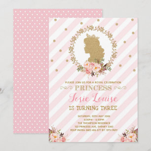 Rosa Guld Princess Birthday Chic Blommigt Royal Inbjudningar