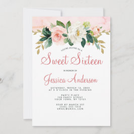 Rosa Guld Princess Blommigt Sweet sixteen Birthday Inbjudningar