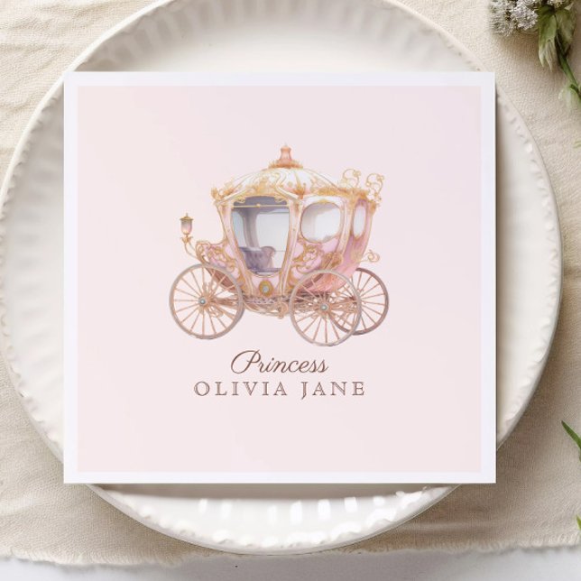 Rosa Guld Princess Carriage Fairytale Birthday Pappersservett (Skapare uppladdad)