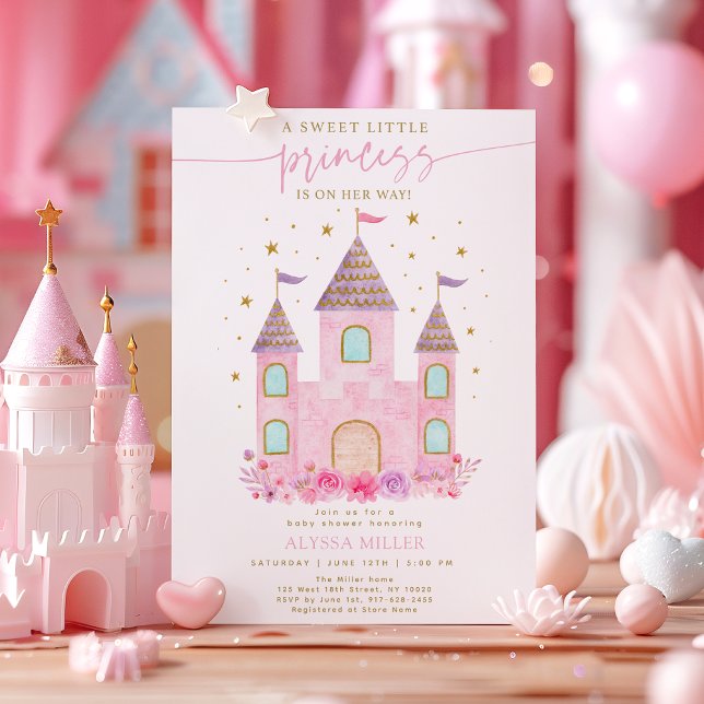 Rosa Guld Princess Castle Baby Shower Inbjudningar (Skapare uppladdad)