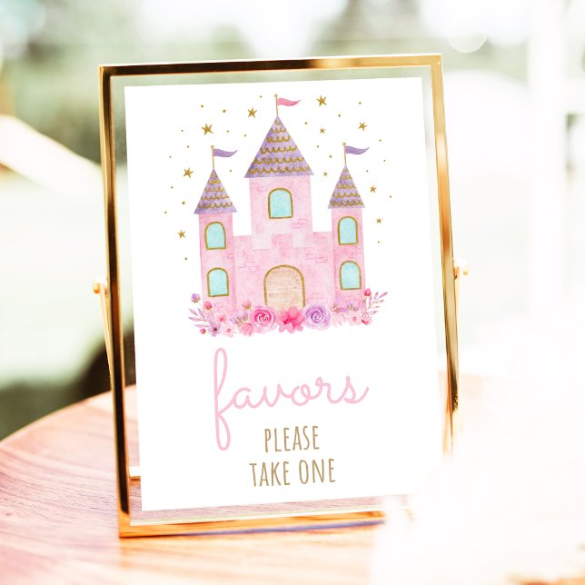 Rosa Guld Princess Castle Birthday Favors Sign Poster (Skapare uppladdad)