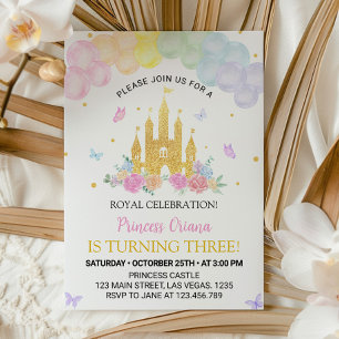 Rosa Guld Princess Castle Birthday-inbjudan Inbjudningar