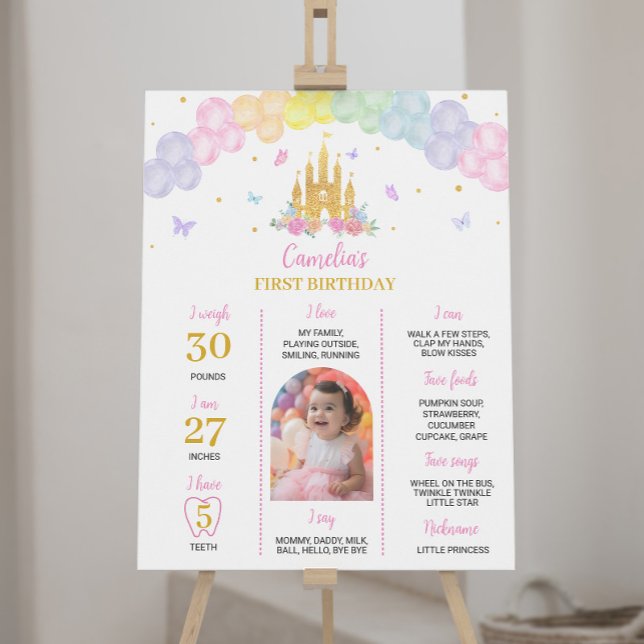 Rosa Guld Princess Castle Birthday Milestone Sign Poster (Skapare uppladdad)