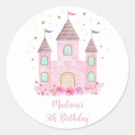 Rosa Guld Princess Castle Birthday Runt Klistermärke