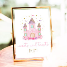 Rosa Guld Princess Castle Birthday Treats Sign