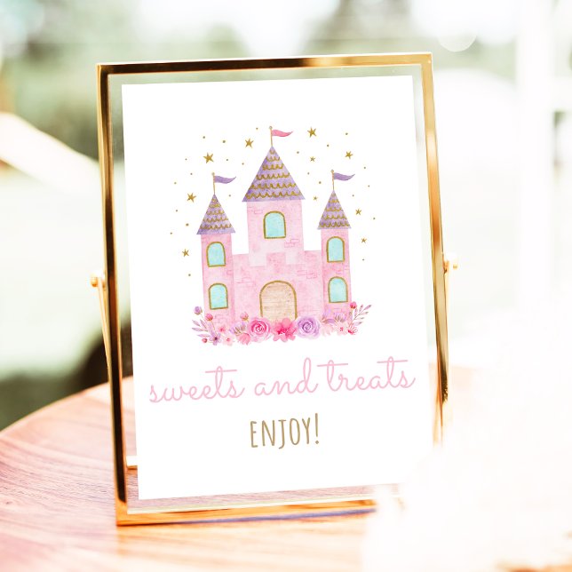 Rosa Guld Princess Castle Birthday Treats Sign Poster (Skapare uppladdad)