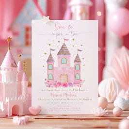 Rosa Guld Princess Castle First Birthday Inbjudningar