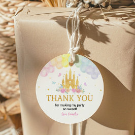 Rosa Guld Princess Castle Labels Stickers Birthday Runt Klistermärke