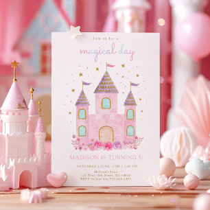 Rosa Guld Princess Castle Magic Day Birthday Inbjudningar