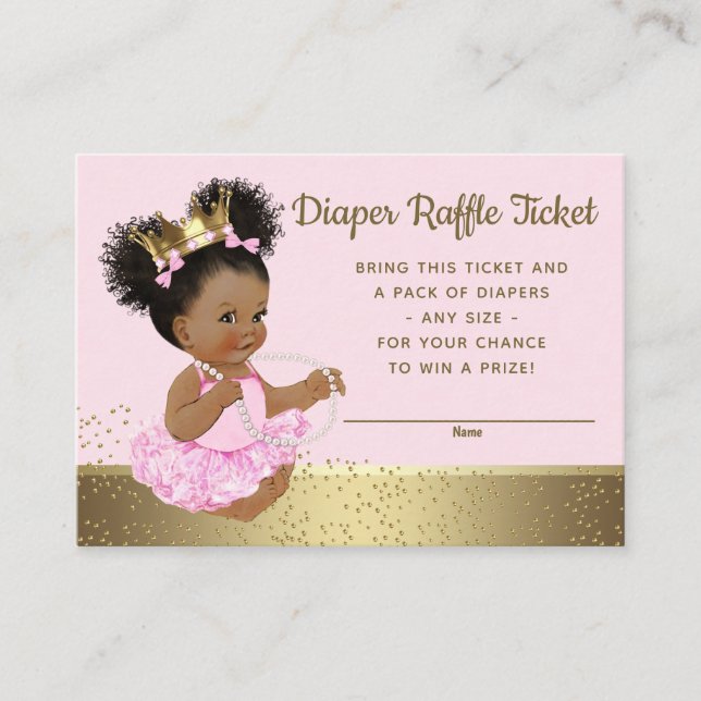 Rosa Guld Princess Diaper Raffle Biljett Tilläggskort (Framsida)