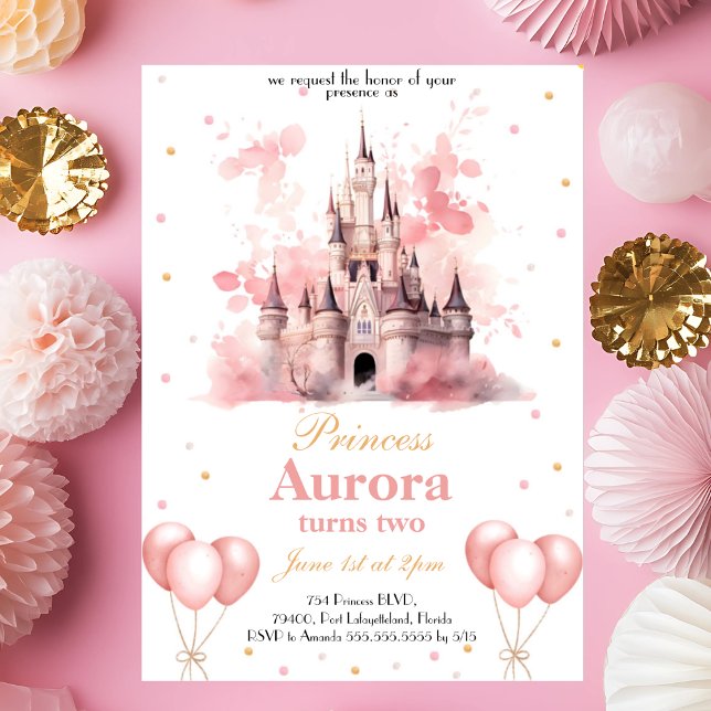 Rosa Guld Princess Födelsedagsfest inbjudan (Skapare uppladdad)