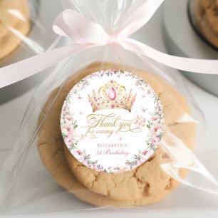 Rosa Guld Princess Krona 1:a födelsedagsballongen Runt Klistermärke