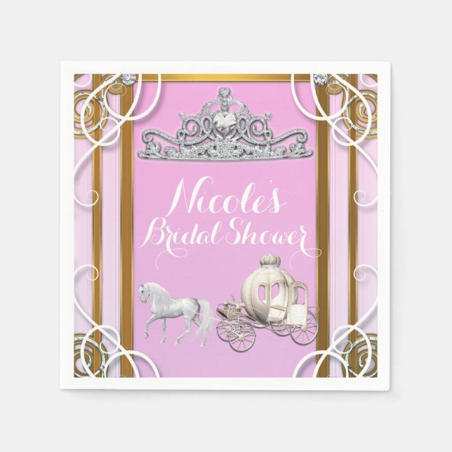 Rosa Guld Princess Krona & Carriage Sweet 16 Party Pappersservett (Framsidan)