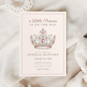 Rosa Guld Princess Krona Fairytale Baby Shower Inbjudningar
