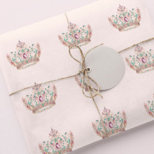 Rosa Guld Princess Krona Fairytale Birthday Presentpapper