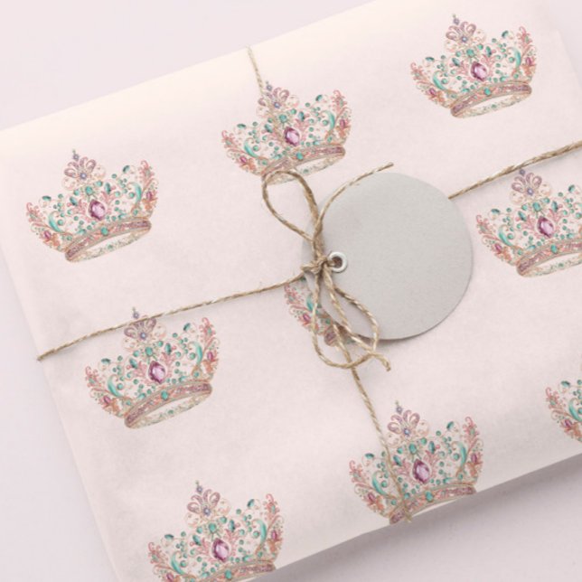 Rosa Guld Princess Krona Fairytale Birthday Presentpapper (Skapare uppladdad)