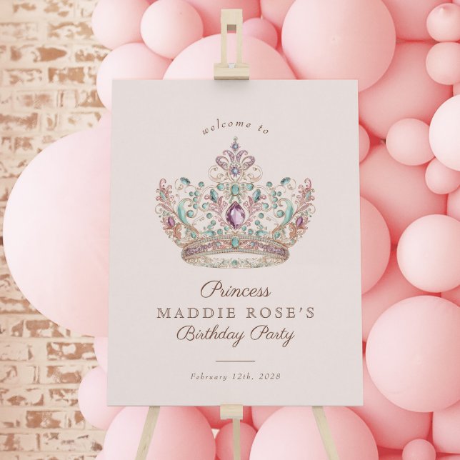 Rosa Guld Princess Krona Fairytale Birthday Sign Poster (Skapare uppladdad)