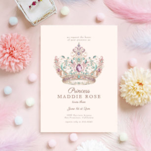 Rosa Guld Princess Krona Fairytale Födelsedagsfest Inbjudningar