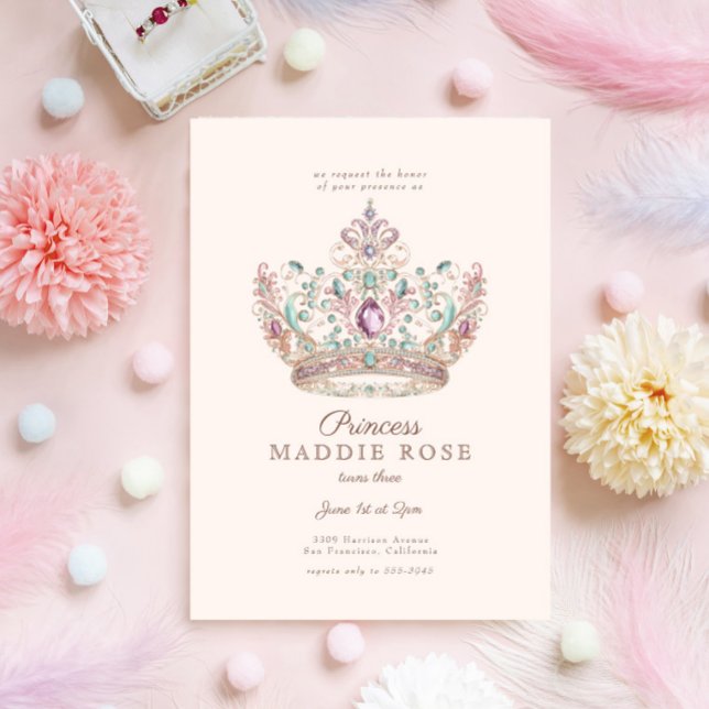 Rosa Guld Princess Krona Fairytale Födelsedagsfest Inbjudningar (Skapare uppladdad)
