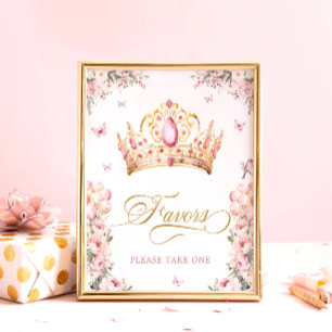 Rosa Guld Princess Krona Favors Baby Shower Poster