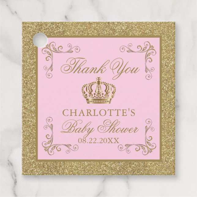 Rosa Guld Princess Krona Tiara Baby Shower Gåvor Etiketter (Framsida)