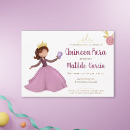 Rosa Guld Princess Spain Quinceañera Inbjudningar