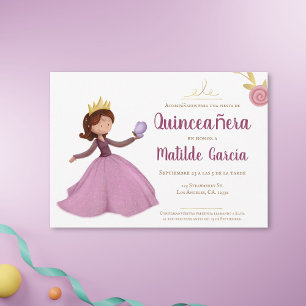 Rosa Guld Princess Spain Quinceañera Inbjudningar