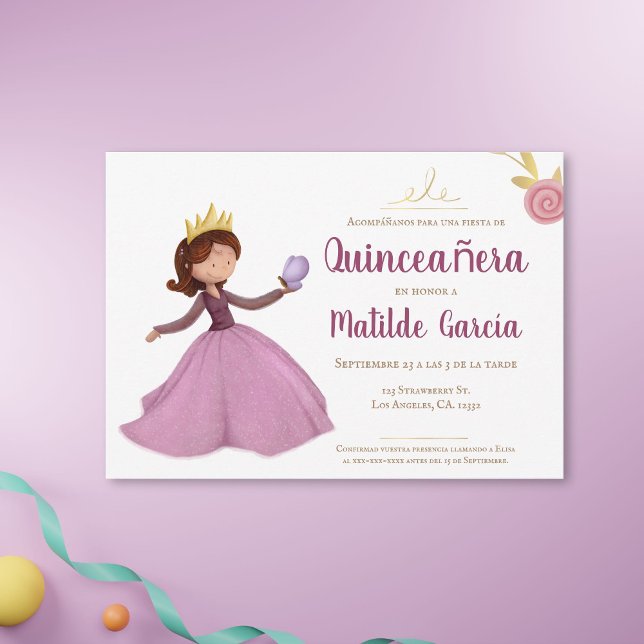 Rosa Guld Princess Spain Quinceañera Inbjudningar (Skapare uppladdad)