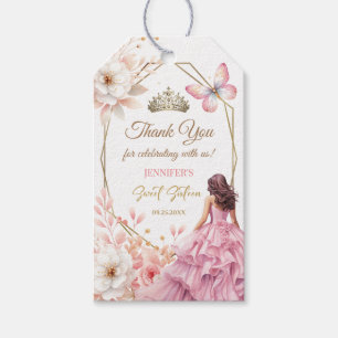 Rosa Guld Princess Tiara Blommigt Sweet 16 Presentetikett