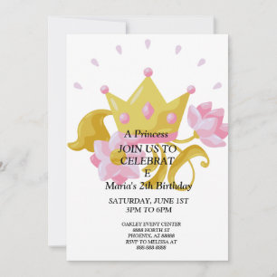 Rosa & Guld prinsess födelsedagsinbjudan. Inbjudningar