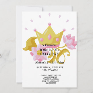Rosa & Guld prinsess födelsedagsinbjudan. Inbjudningar