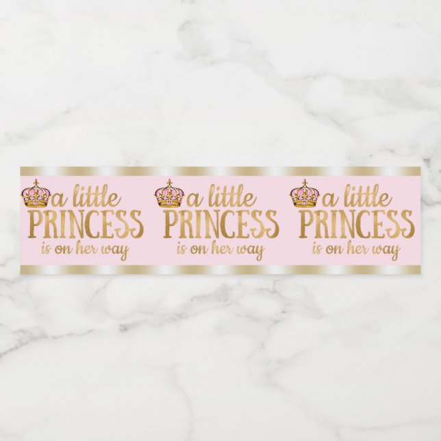 Rosa Guld Prinsessa Baby Shower Vattenflasksetiket Vattenflaskor Etikett (Singel etikett)
