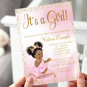 Rosa Guld Prinsessa Bebis Baby Shower Det är en fl Inbjudningar