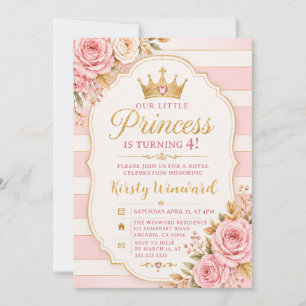 Rosa Guld Prinsessa Blommor Elegant Kunglig Födels Inbjudningar