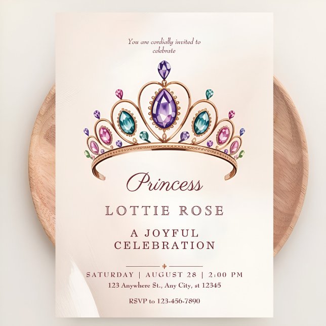 Rosa Guld Prinsessa Crown Royal Sagofest Inbjudningar (Skapare uppladdad)