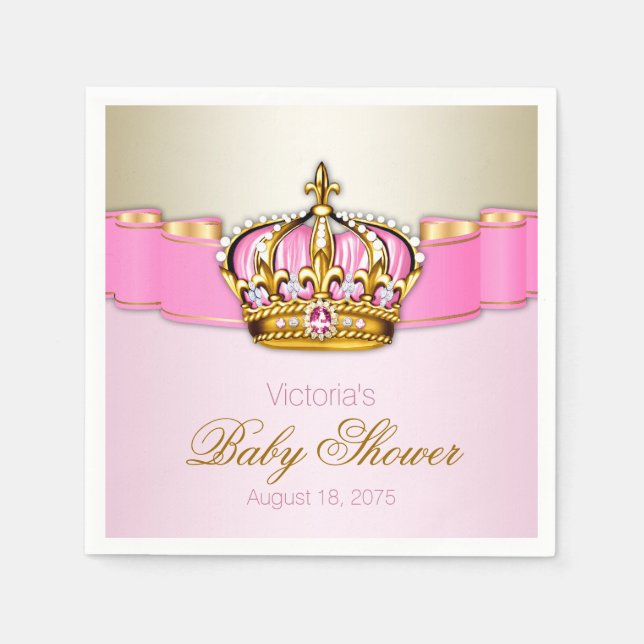 Rosa Guld Prinsessa Krona Baby Shower Pappersservett (Framsidan)