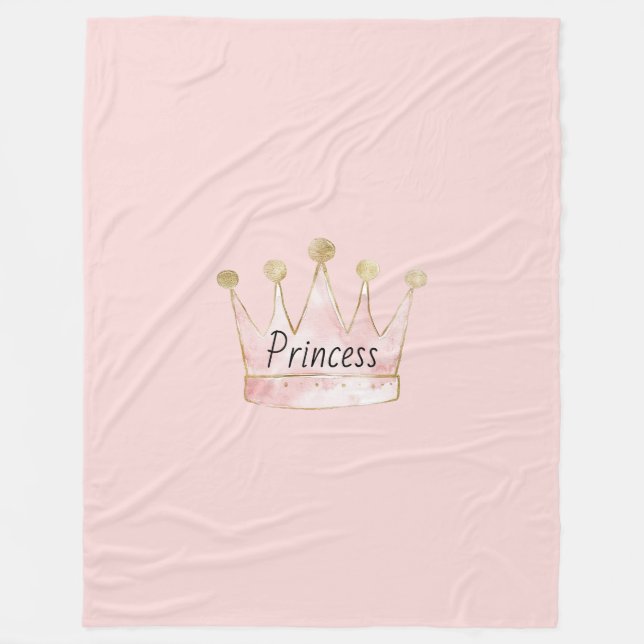 Rosa Guld Prinsessa Krona Fleecefilt (Framsidan)