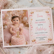 Rosa Guld Prinsessa Krona Sagoberättelse 1-års föd