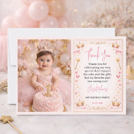Rosa Guld Prinsessa Krona Sagoberättelse 1-års föd Tack Kort