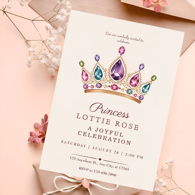 Rosa Guld Prinsessa Krona Sagolik Firande Inbjudningar (Skapare uppladdad)