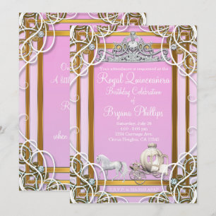 Rosa Guld Prinsessa Krona & Vagn Quinceañera Inbjudningar