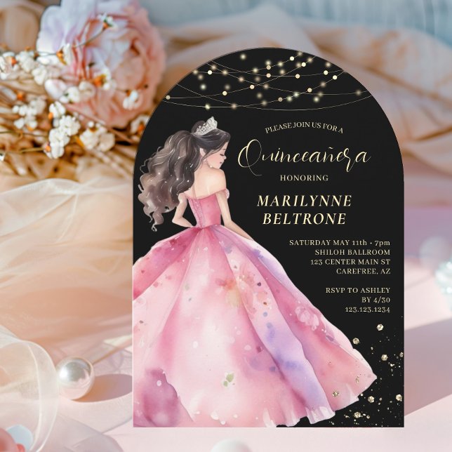Rosa Guld Prinsessa Quinceañera Inbjudningar (Skapare uppladdad)