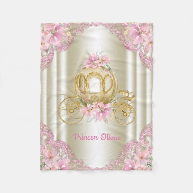 Rosa Guld Prinsessa Vagns Babyfilt Fleecefilt (Framsidan)