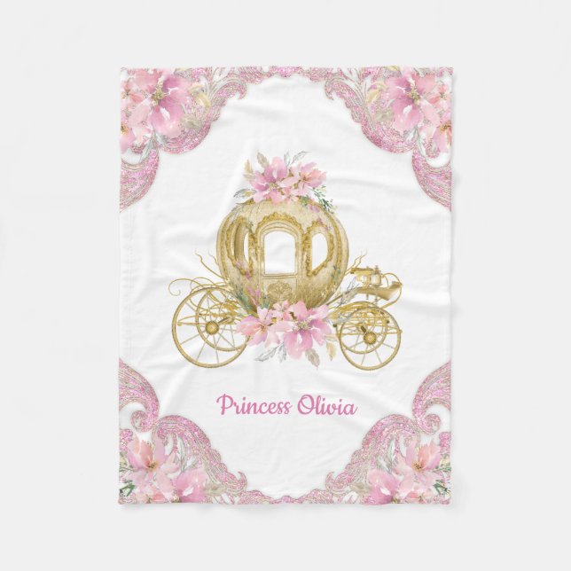 Rosa Guld Prinsessa Vagns Babyfilt Fleecefilt (Framsidan)